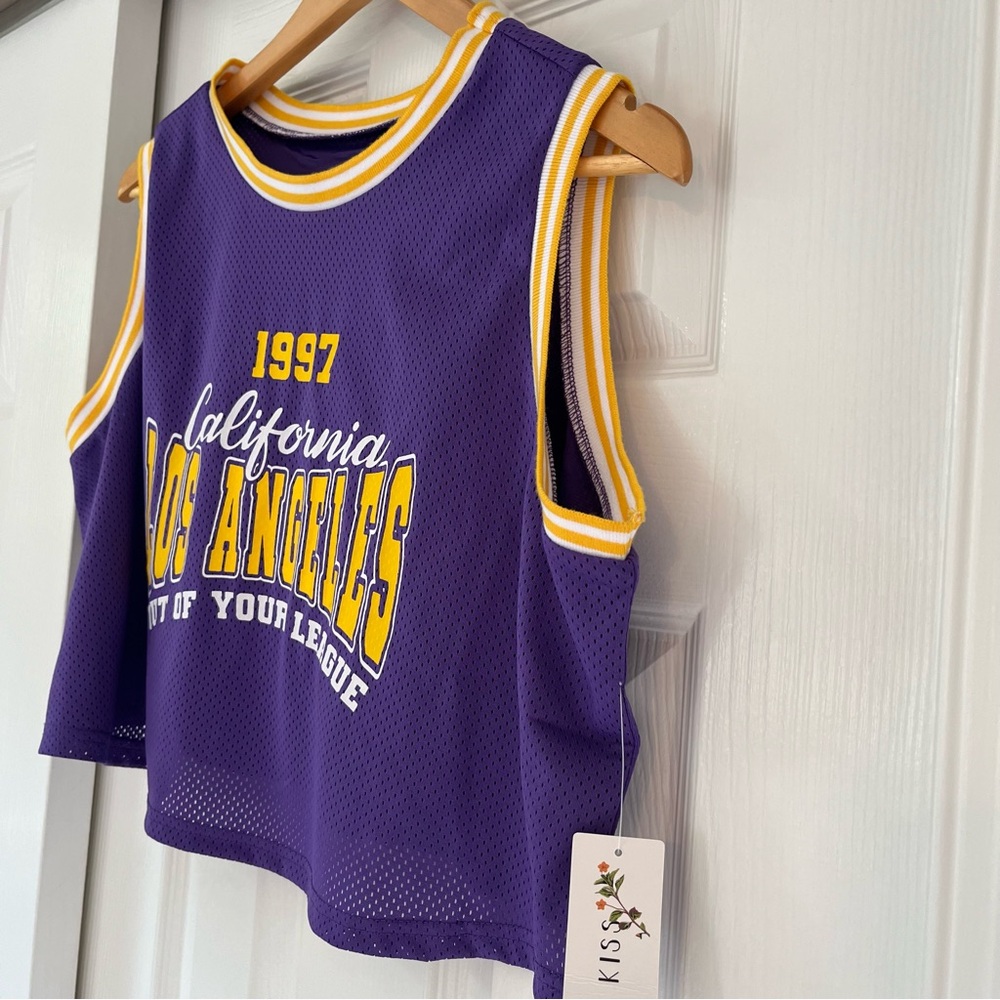 1997 California LA crop top purple and yellow junior XL